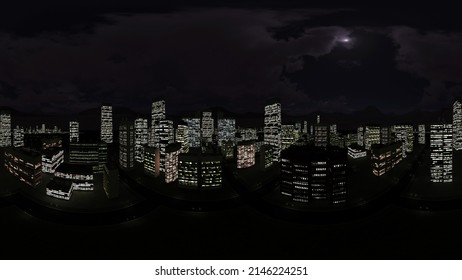 Night City 360 HDRI. Environment Map. Spherical Panorama. 3d Rendering 04B	