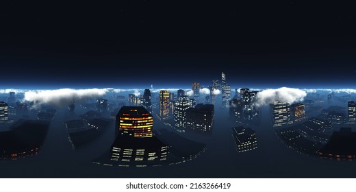 Night City. HDRI . Equidistant Projection. Spherical Panorama. Panorama 360. Environment Map, 3D Rendering