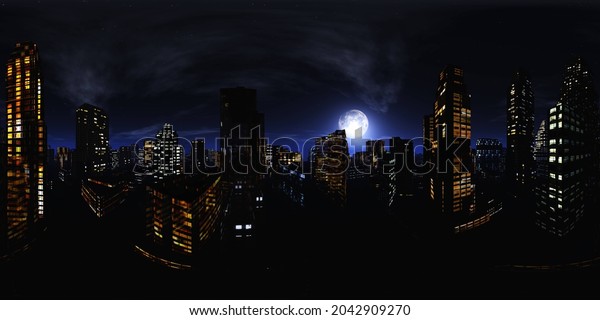 Night City Hdri Equidistant Projection Spherical Stock Illustration ...
