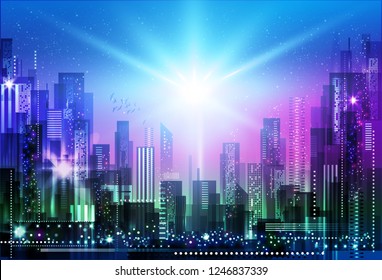 Background Night City Vector Futuristic Illustration Stock Vector ...