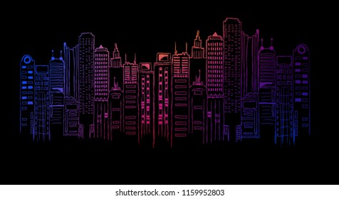 Night City Neon Light Drawing: ภาพประกอบสต็อก 1159952797