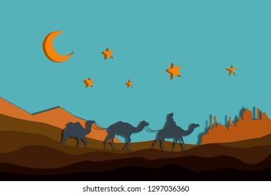 Silhouette Camels Desert Night Illustration Stock Vector (Royalty Free ...