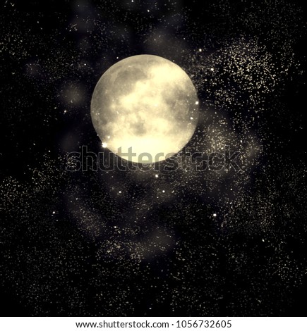 Night fantasy sky with full moon and shining stars