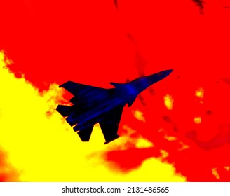 Night Fighting Russian Military Fighter Aircraft. Illustration Of Thermal Image. Terrible Military Equipment For War