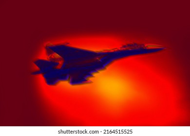 Night Fighting Russian Military Fighter Aircraft. Illustration Of Thermal Image. Terrible Military Equipment For War