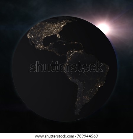 Night globe with city lights. Elements of this image furnished by NASA. 3d illustration