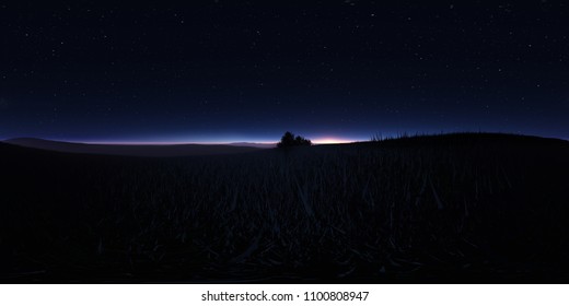 Night Landscape With Stars. Panorama, Environment 360 HDRI Map. Equirectangular Projection, Spherical Panorama. 3d Illustration