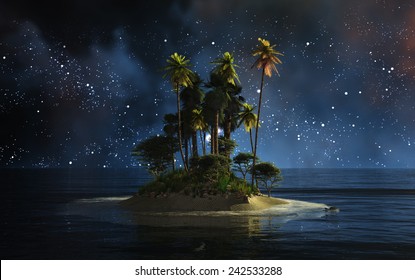 night landscape with stars of a tropical island