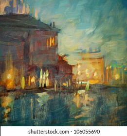 night landscape to Venice, painting by oil on a canvas