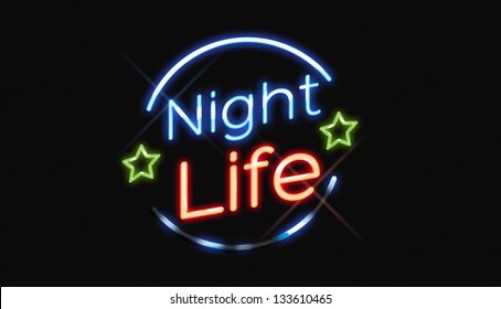 Night Life Neon Sign With Green Stars