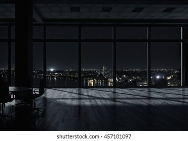 Night Office Interior . Mixed Media