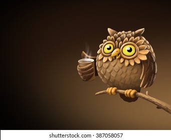 Night Owl With Coffee. Illustration.