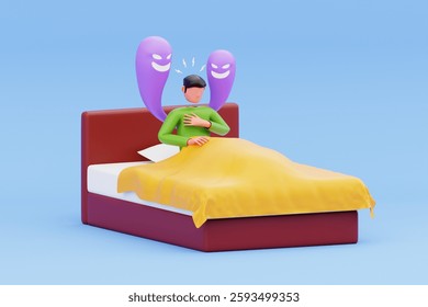 Night Panic Attack 3D Illustration. Nocturnal Panic Attack Illustration