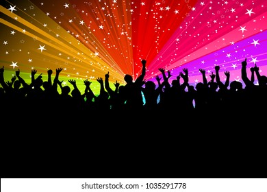 Silhouette Party Crowd On Starburst Background Stock Vector (Royalty ...