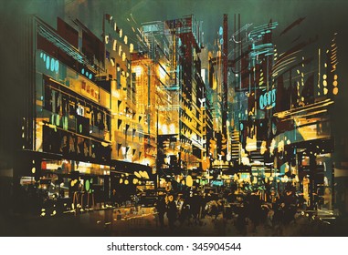 Night Scene Cityscape,abstract Art Painting,illustration