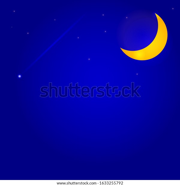 Night sky, moon and comet. A\
comet flies in the sky, or an airplane with an inversion trail.\
art. Constellations in the night sky. Astronomical\
background.