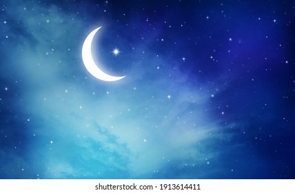 Night Sky And Moon, Stars,Ramadan Kareem Celebration.
