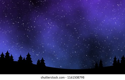 Night Sky Stars Field Over Forest Stock Illustration 1161508798 ...