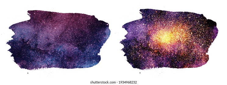 Night Sky With Stars On Watercolor Background. Set