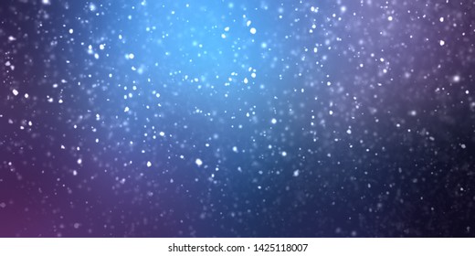 Night Snow Abstract Banner. Dark Blue Lilac Transition Background. Season Template. Secret Winter Illustration. Low Light.