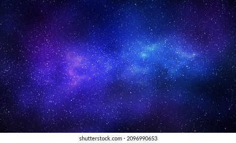 Night starry sky and bright blue galaxy, horizontal background. 3d illustration of milky way and universe