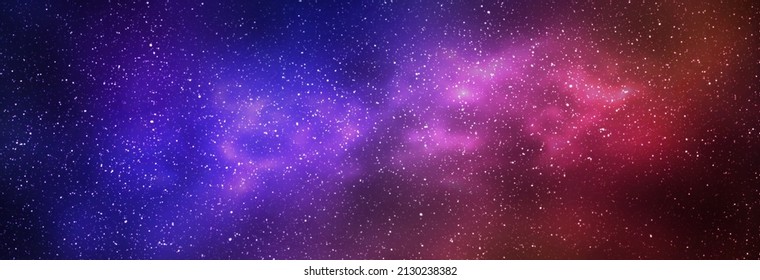 Night Starry Sky And Bright Blue Red Galaxy, Horizontal Background Banner. 3d Illustration Of Milky Way And Universe