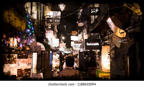 Night Veiw At Sinjuku Golden Gai In Japan