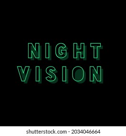  Night Vision Neo Sign, Icon, Logo, Text, Title, Typography , Heading, Tab Or Butto In Green Color On Dark Black Background.