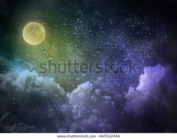 Nightly magic sky with large
moon