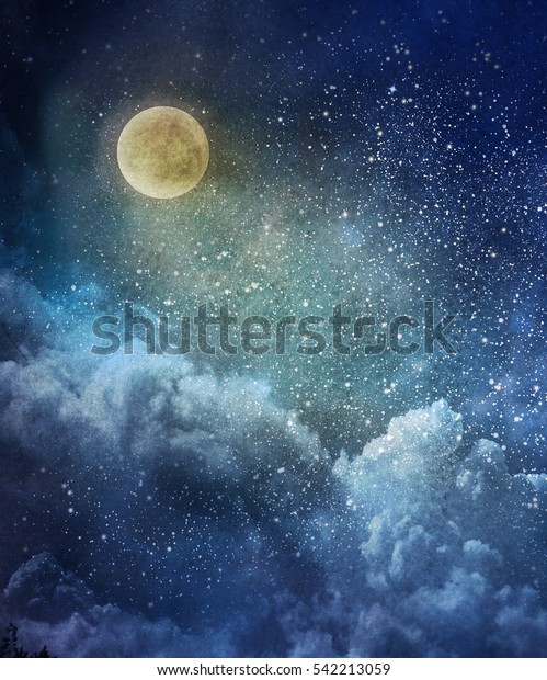 Nightly sky with large\
moon\
