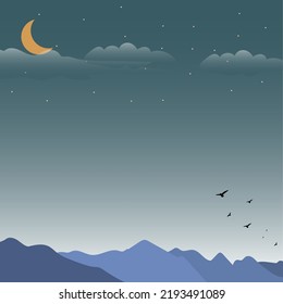 Nighttime Background With Beautiful Crescent Moon