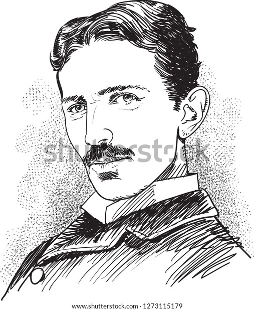 Nikola Tesla 18561943 Portrait Line Art Stock Illustration 1273115179