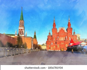 Nikolskaya Tower Of Moscow Kremlin And State History Museum, Red Square, Moscow