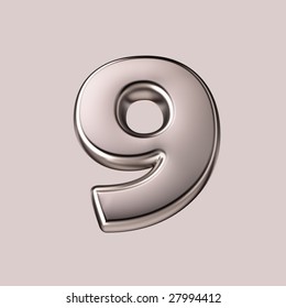 Nine - 3d silver number