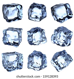 Nine blue clear ice cubes collection isolated on white background - Shutterstock ID 159128393