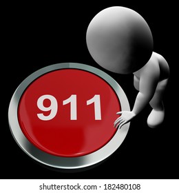 Nine One One Button Showing 911 Emergency Or Crisis