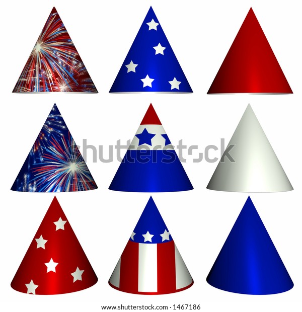 red white and blue party hats