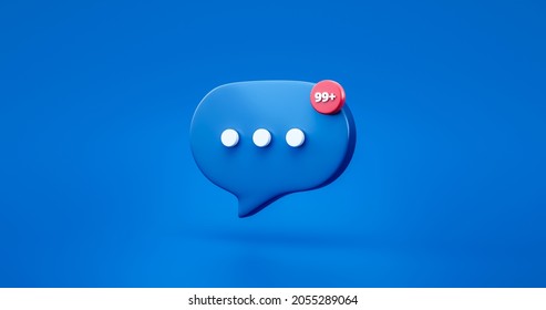 Ninety nine notification chat bubble message icon symbol or social media contact internet conversation talk sign and online dialog communication on flat design background with chatting sms. 3D render.