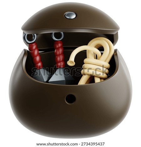 Ninja backpack for stealth missions and RPG games. Perfect 3D or 2D icon for ninja, shinobi, assassin, samurai, or fantasy-themed mobile and PC game assets, carrying ninja tools.
