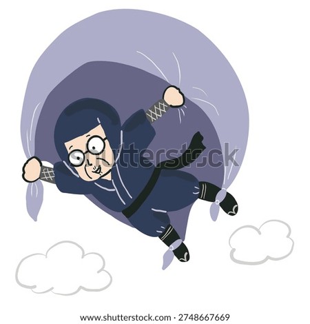 A ninja flying through the air using flying squirrel techniques