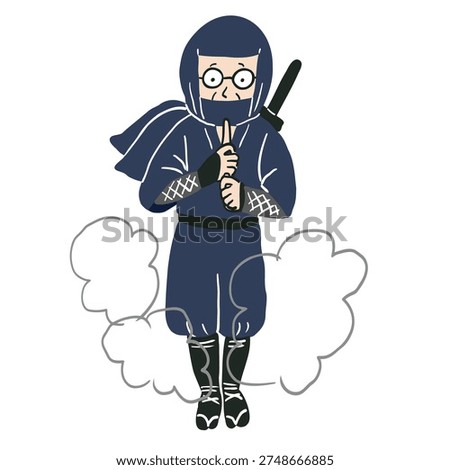 The ninja makes a hand sign, explodes the gunpowder ball, and disappears into the smoke