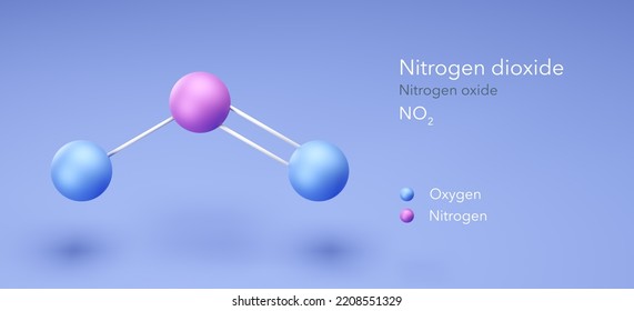 Nitrogen Dioxide, Molecular Structures, Nitrogen Oxide, 3d Model, Structural Chemical Formula And Atoms With Color Coding