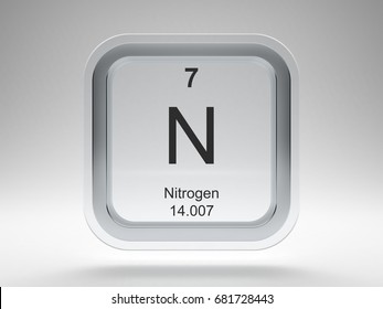 Nitrogen Symbol On Modern Glass And Metal Rounded Square Icon 3D Render