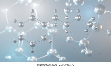n-methylphenethylamine molecular structure, 3d model molecule, neuromodulator structural chemical formula view from a microscope