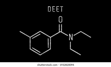 N,N-Diethyl-meta-toluamide also called DEET or diethyltoluamide Molecular Structure Symbol Sketch or Drawing on black background