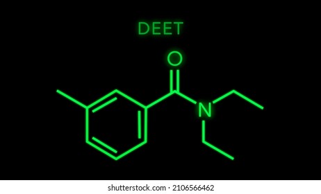 N,N-Diethyl-meta-toluamide also called DEET or diethyltoluamide Molecular Structure Symbol Neon on black background