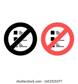 Kein Ausrichtungs-Textsymbol. Einfache Bildyph, flache Texteditor-Verbot, Verbot, Embargo, Interdict, Verbotssymbole für i und ux, Website oder mobile Anwendung auf weißem Hintergrund
