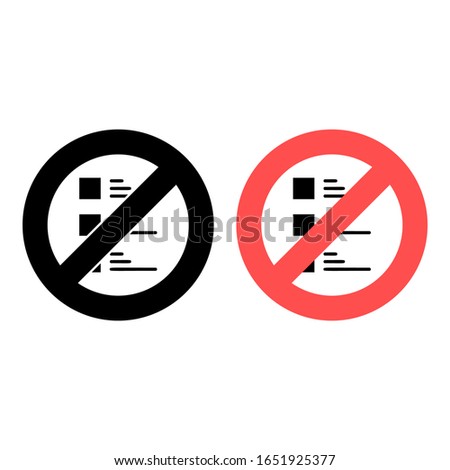 No alignment text icon. Simple glyph, flat of text editor ban, prohibition, embargo, interdict, forbiddance icons for ui and ux, website or mobile application on white background