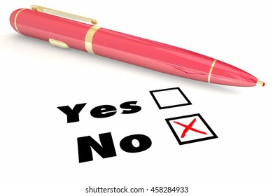 No Answer Vs Yes Negative Denial Rejection Pen Check Box 3d Illustration