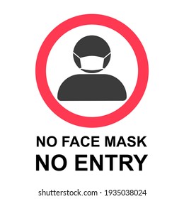 No Face Mask No Entry Policy Sign. Flat Image.